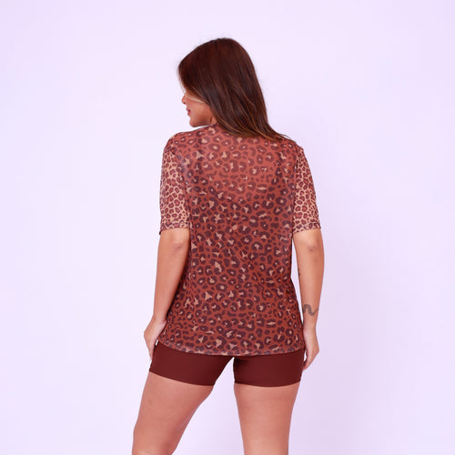 Camisão de Tule Estampado - Onça Chocolate