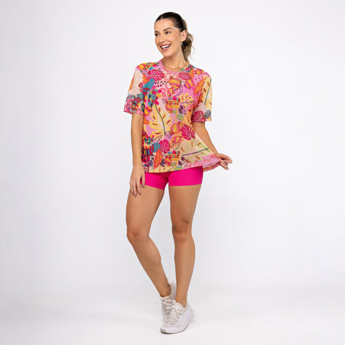 Camisão de Tule Estampado - Floral Pink
