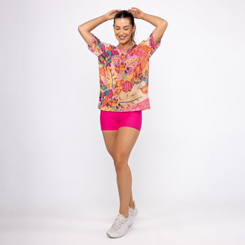 Camisão de Tule Estampado - Floral Pink