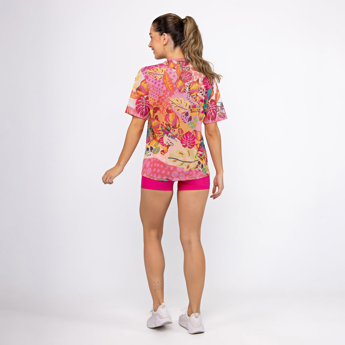 Camisão de Tule Estampado - Floral Pink
