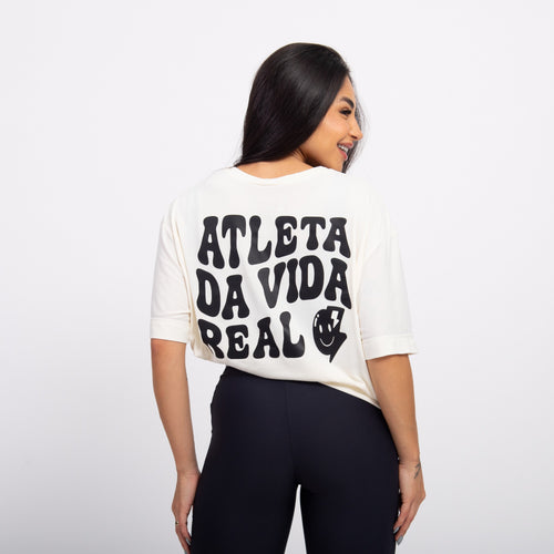 T-shirt Oversized Sport Atleta - Off White & Preto
