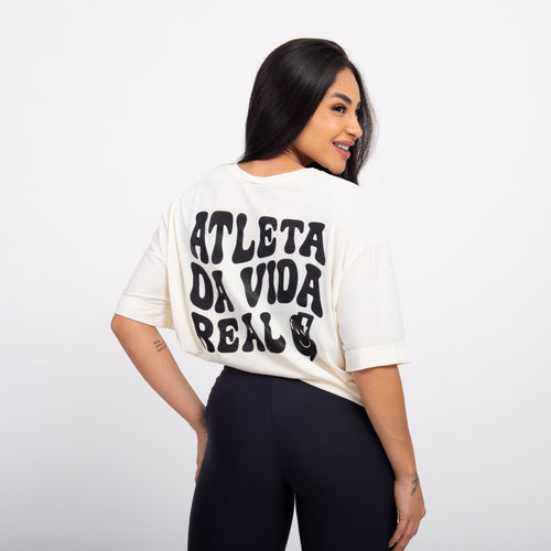 T-shirt Oversized Sport Atleta - Off White & Preto