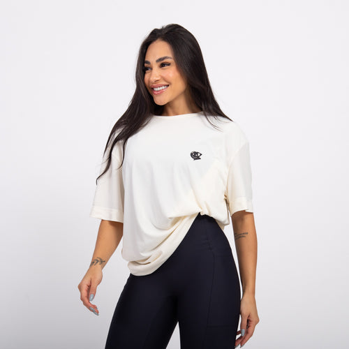 T-shirt Oversized Sport Atleta - Off White & Preto