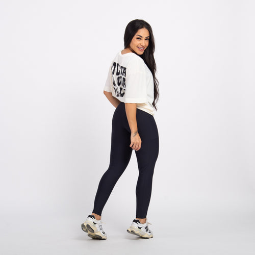 T-shirt Oversized Sport Atleta - Off White & Preto