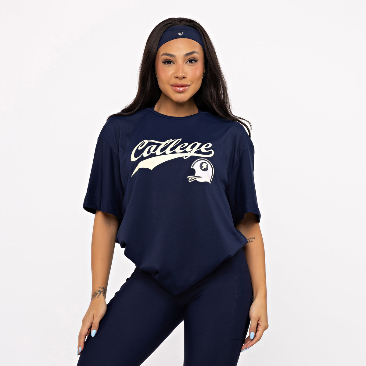 T-shirt Oversized Sport College Logo - Marinho Profundo