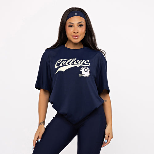 T-shirt Oversized Sport College Logo - Marinho Profundo