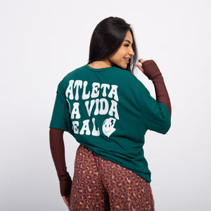 T-shirt Oversized Sport Atleta - Esmeralda & Off White