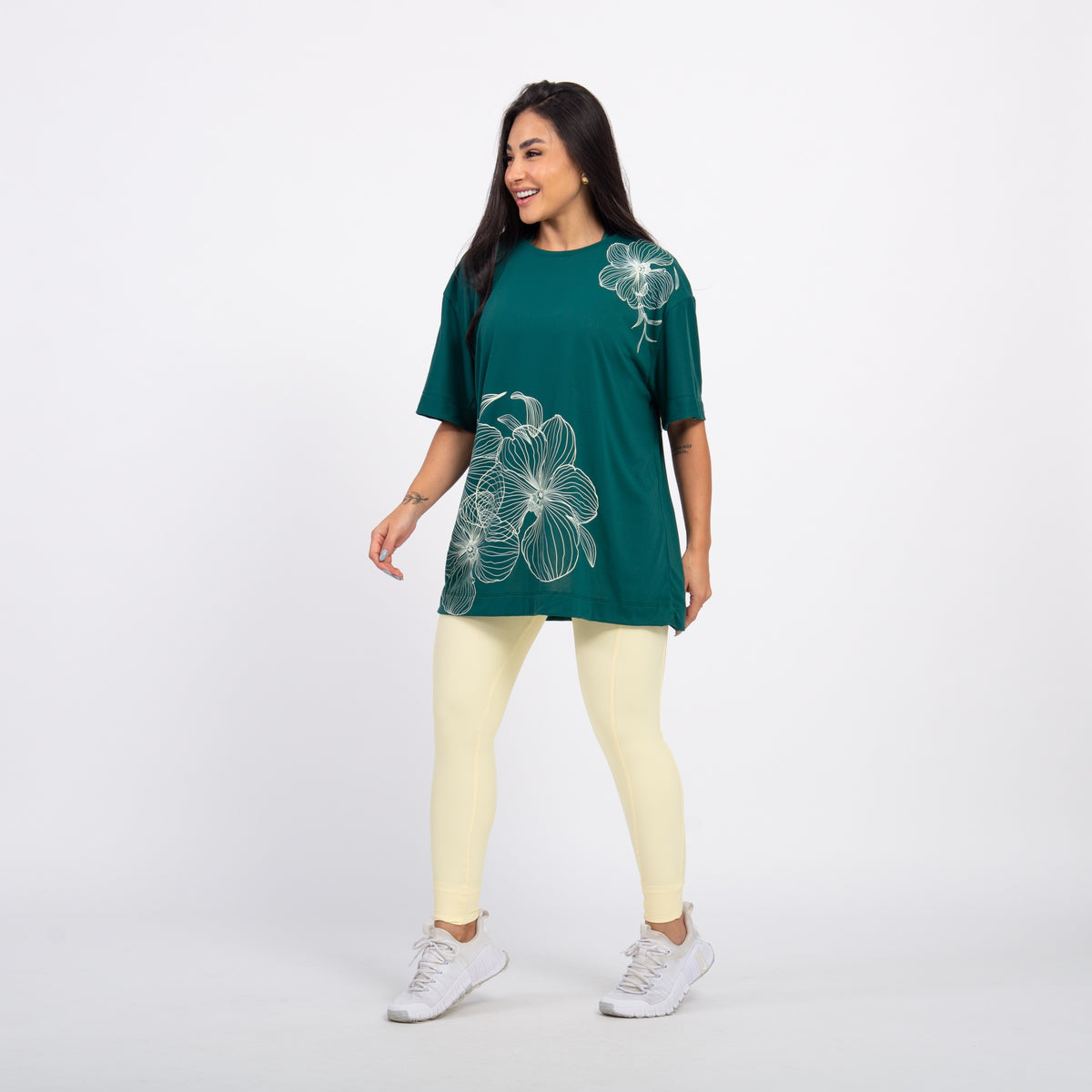 T-shirt Oversized Sport Flower - Esmeralda