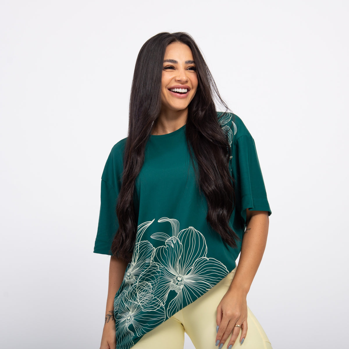 T-shirt Oversized Sport Flower - Esmeralda