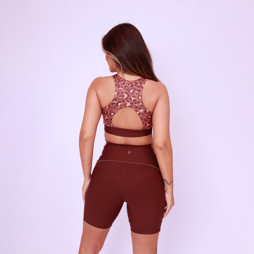 Bermuda Cós Anatômico Lateral Estampada - Onça Chocolate