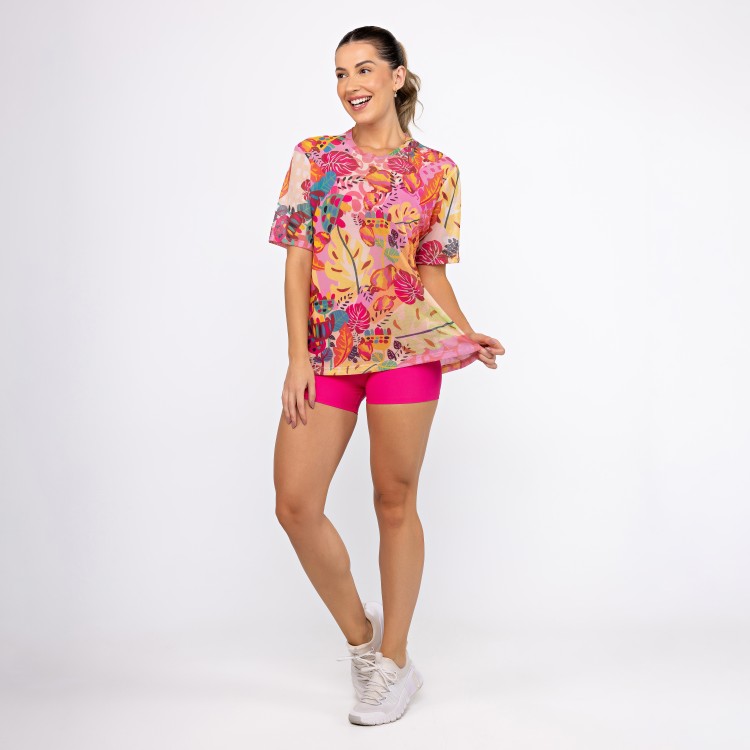Camisão de Tule Estampado - Floral Pink