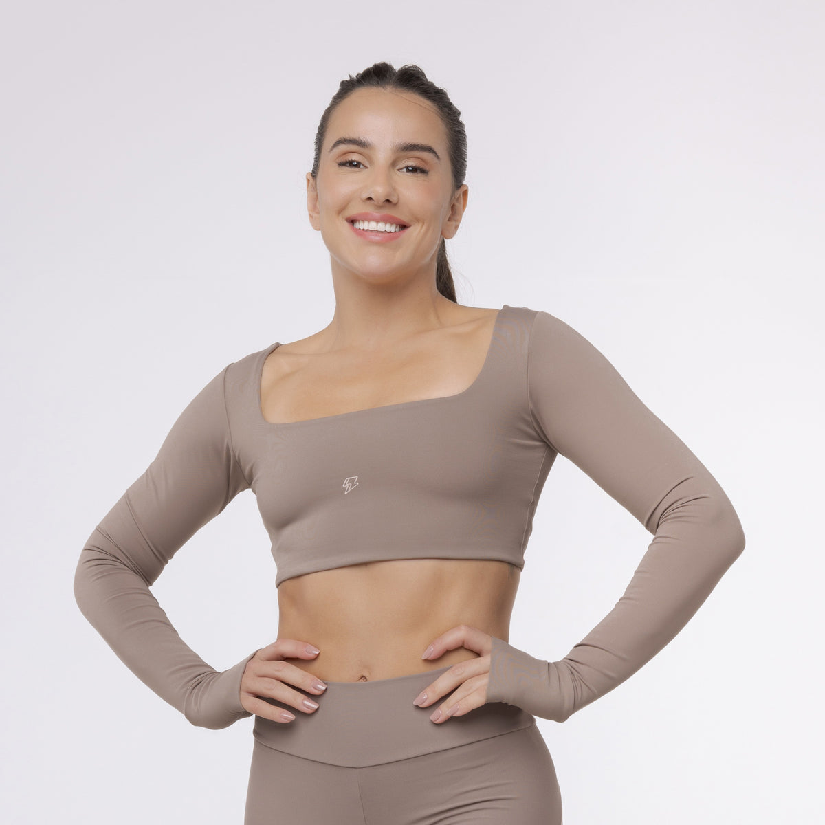 Top Cropped Manga Longa Sleek - Marrom Trufa