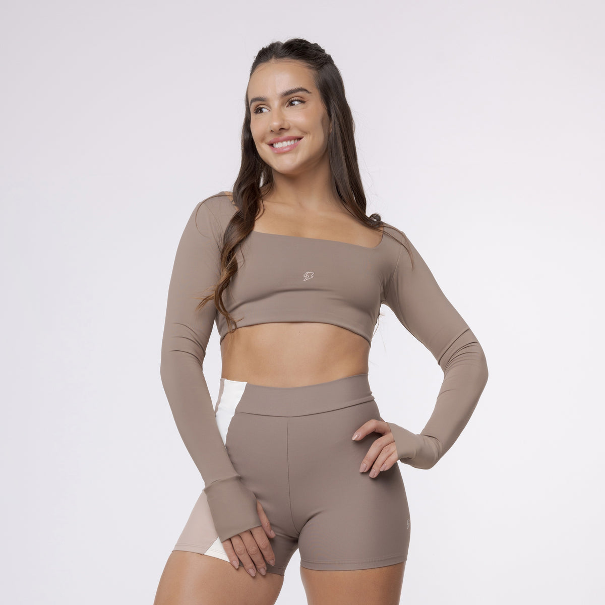 Top Cropped Manga Longa Sleek - Marrom Trufa