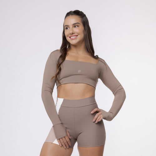 Top Cropped Manga Longa Sleek - Marrom Trufa