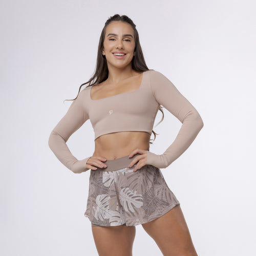 Top Cropped Manga Longa Sleek - Café com Leite