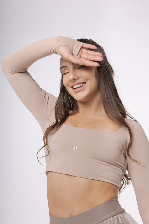 Top Cropped Manga Longa Sleek - Café com Leite