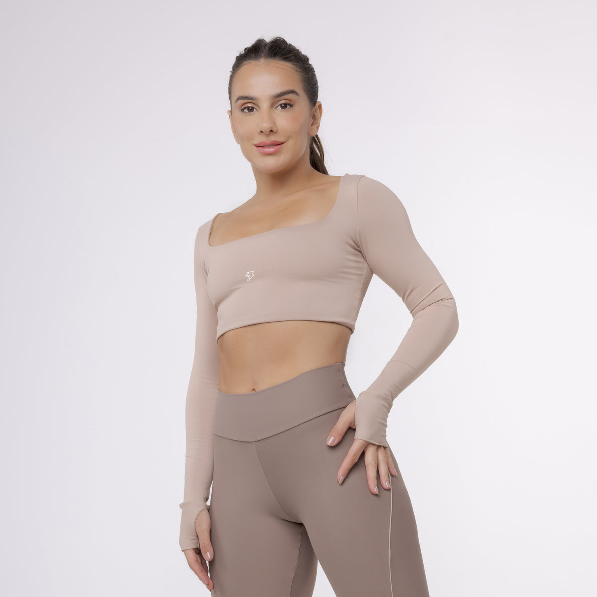 Top Cropped Manga Longa Sleek - Café com Leite