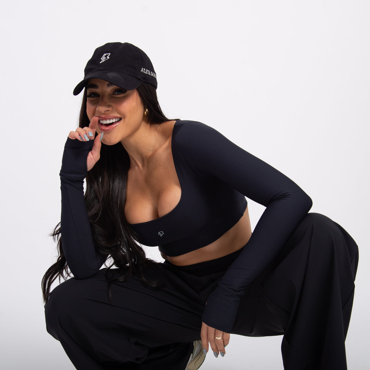 Top Cropped Manga Longa Sleek - Preto