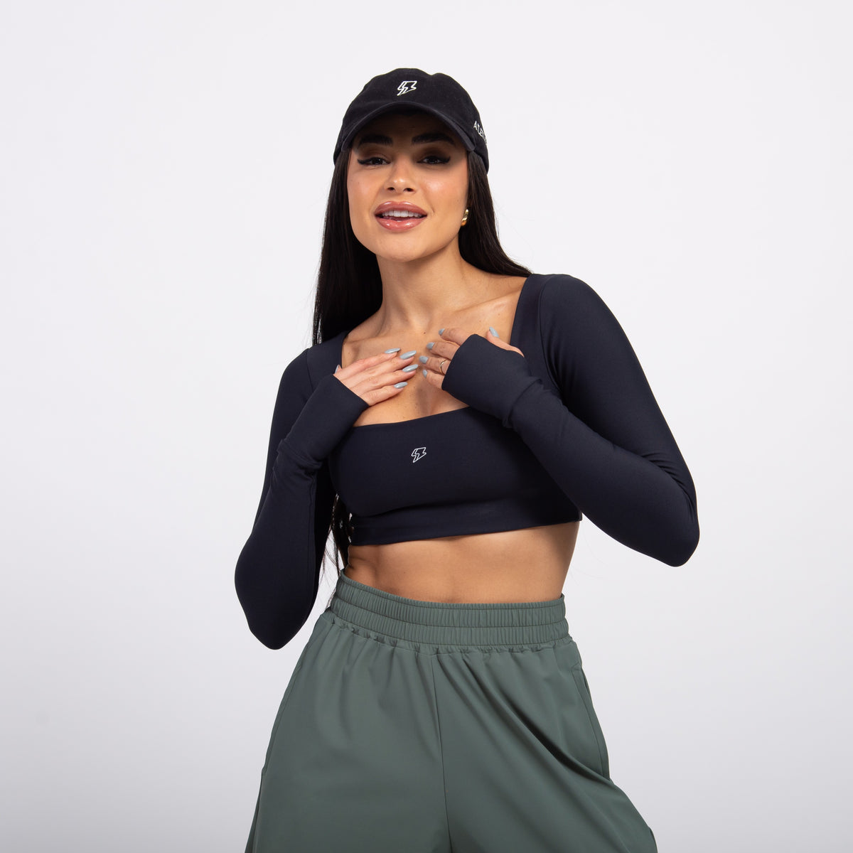 Top Cropped Manga Longa Sleek - Preto