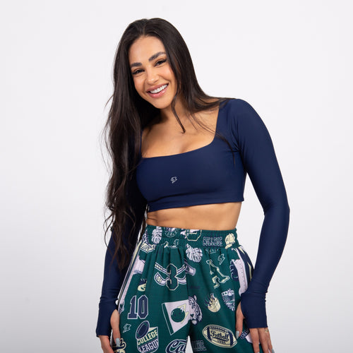 Top Cropped Manga Longa Sleek - Marinho
