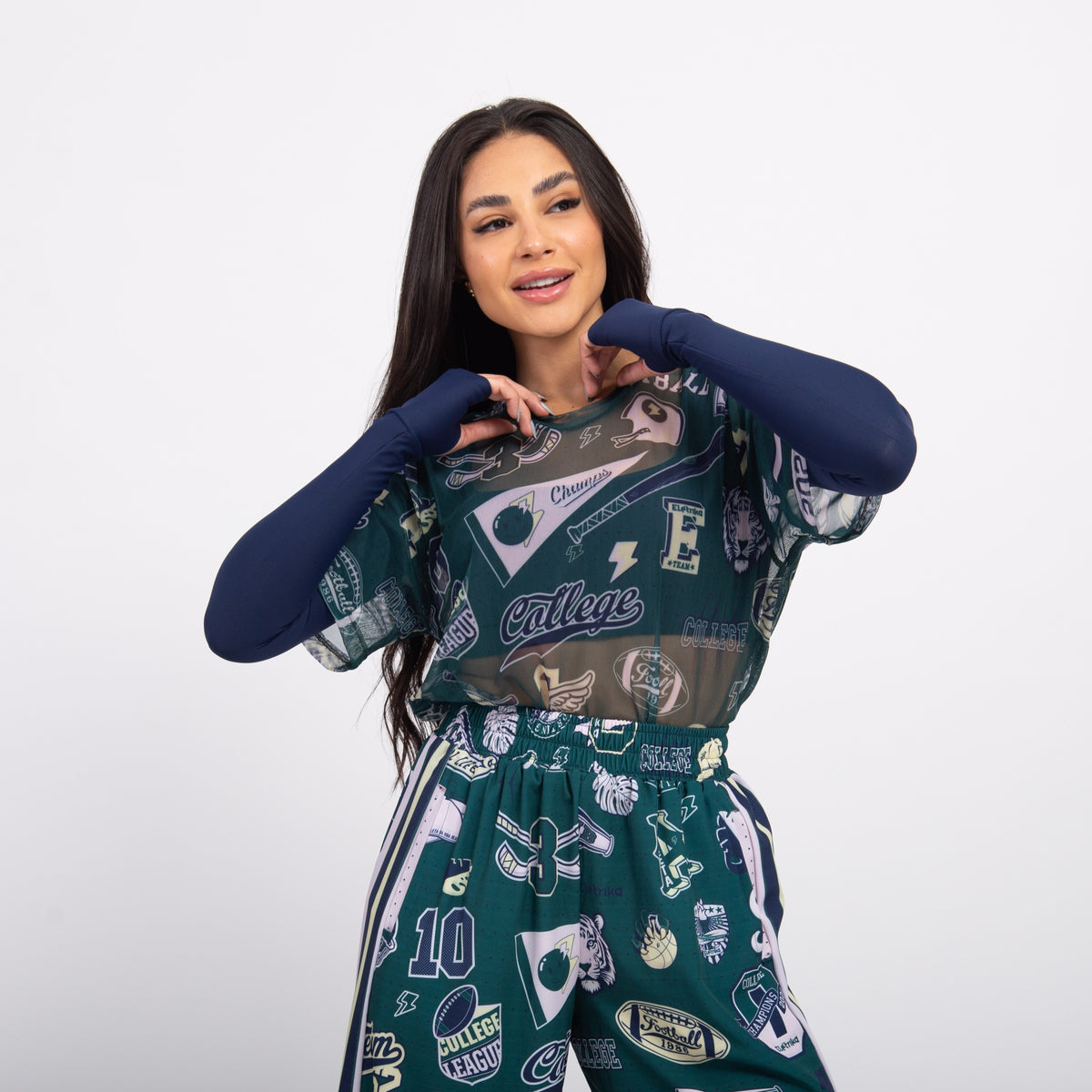 Top Cropped Manga Longa Sleek - Marinho