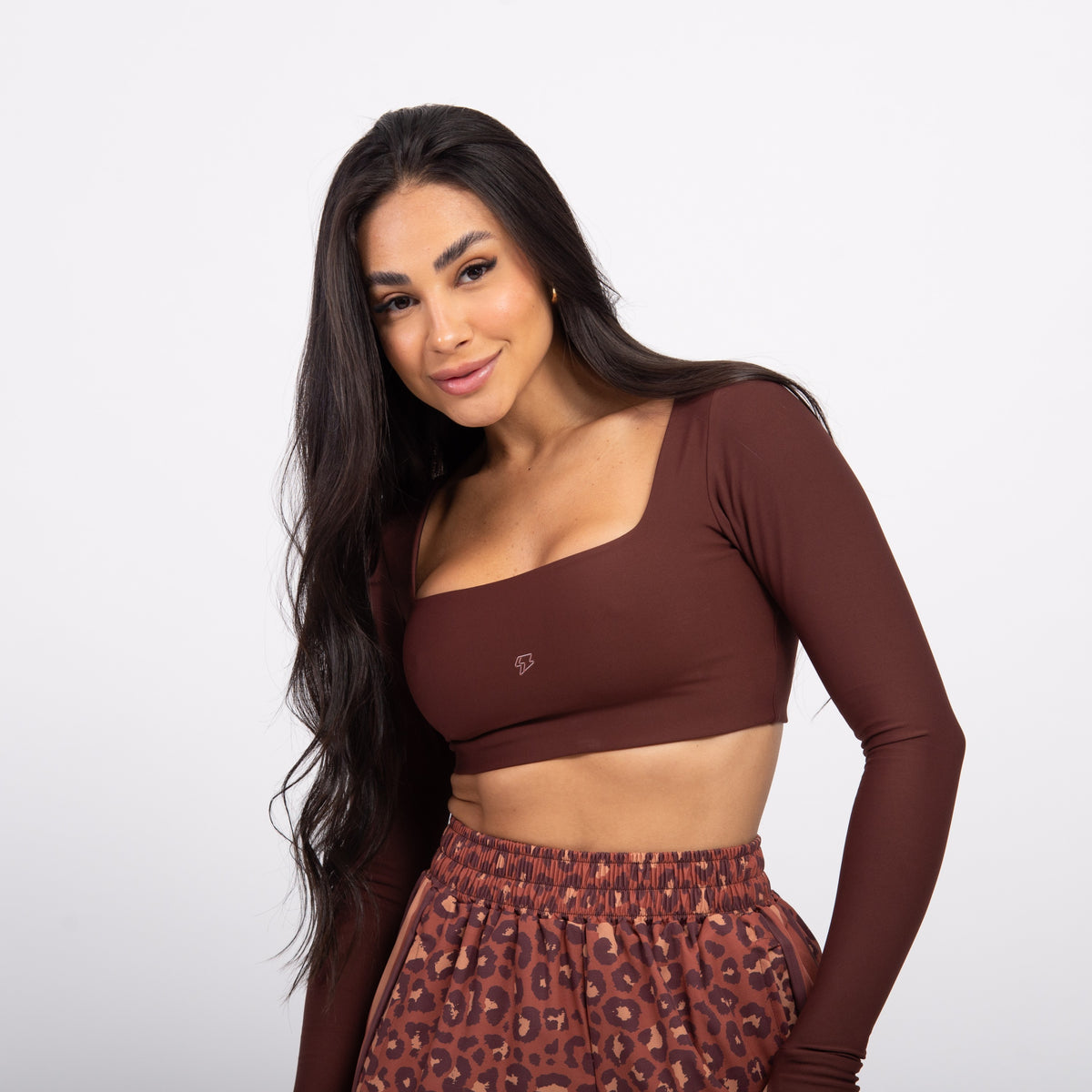 Top Cropped Manga Longa Sleek - Café