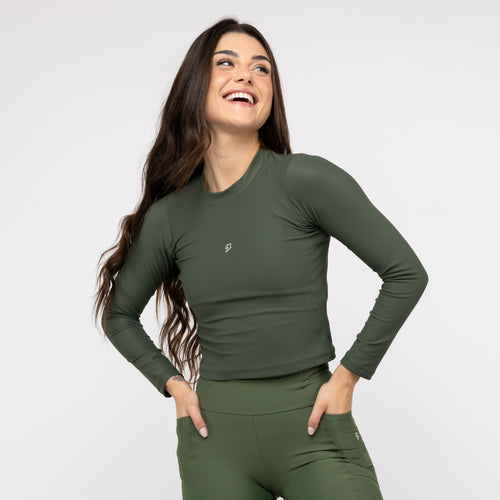 Cropped Manga Longa Skin - Verde Oliva