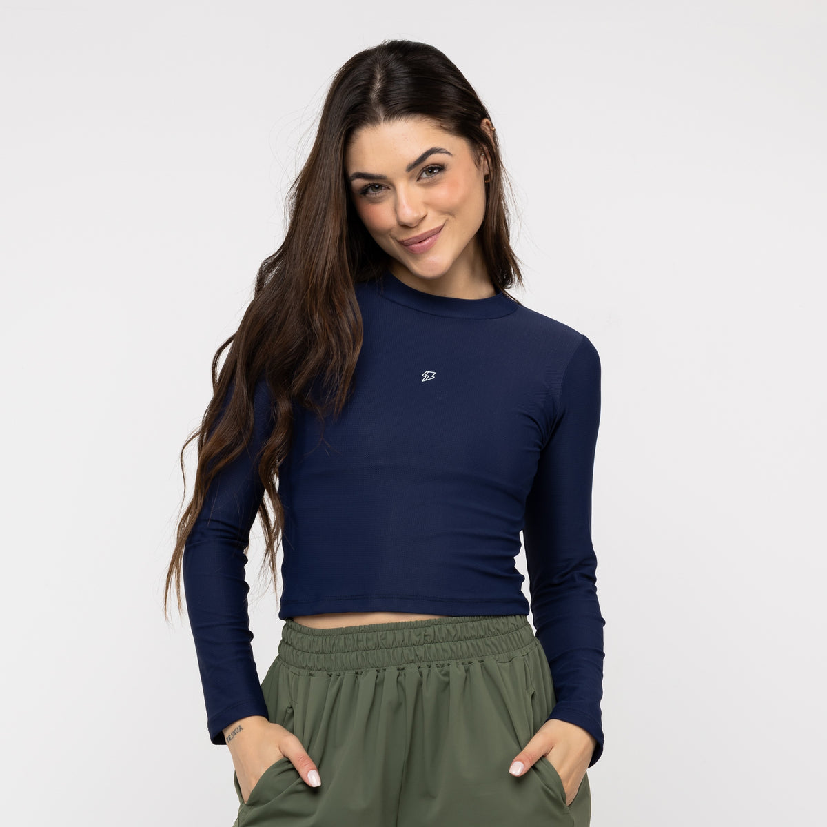 Cropped Manga Longa Skin - Marinho Intenso