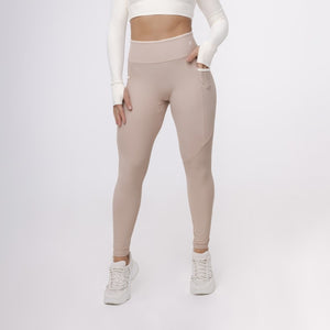 Legging com Bolso Fita Bicolor - Café com Leite & Off White