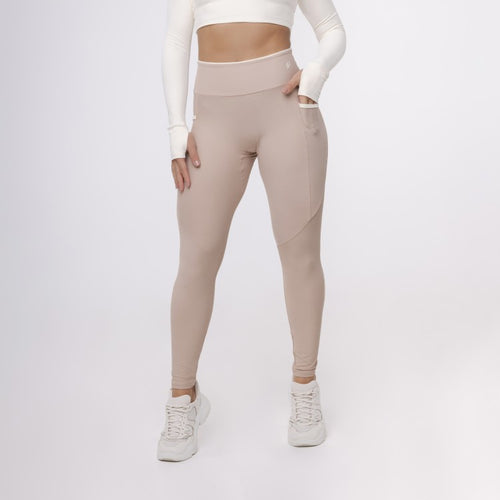Legging com Bolso Fita Bicolor - Café com Leite &amp;amp; Off White