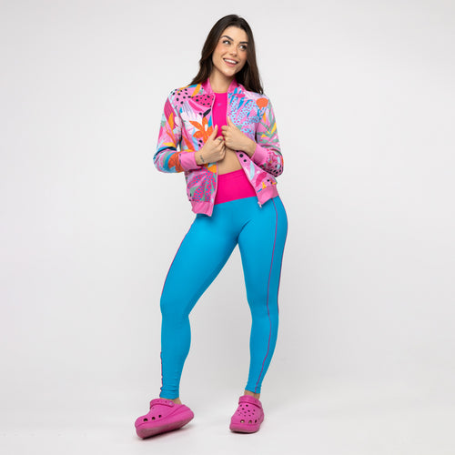 Legging Cós Anatômico Pala - Azul Malibu com Vivo Pink