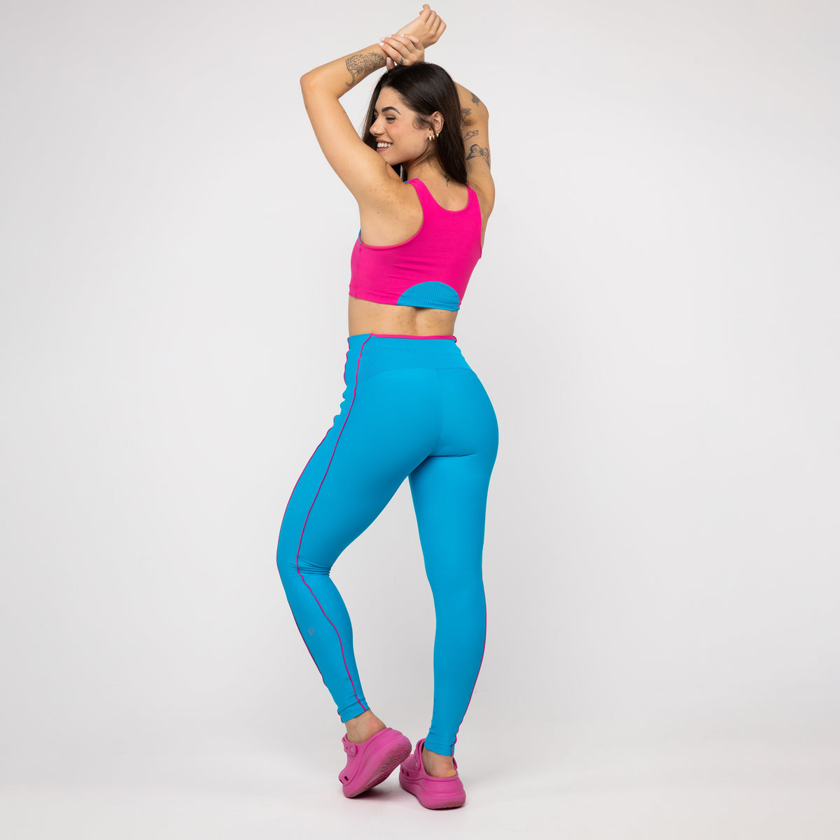 Legging Cós Anatômico Pala - Azul Malibu com Vivo Pink