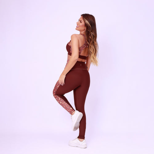 Legging Cós Anatômico Lateral Estampada - Onça Chocolate