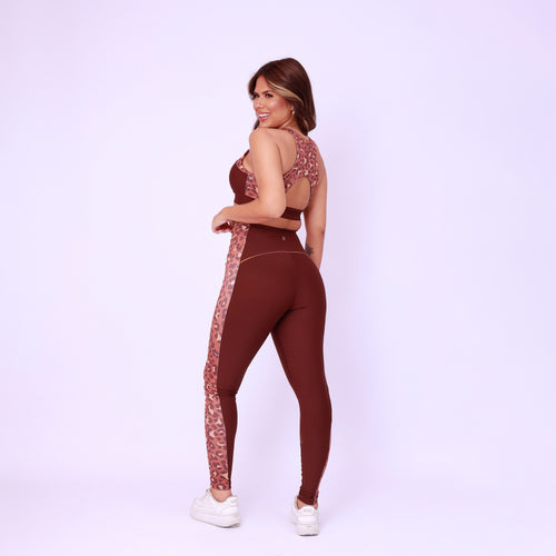 Legging Cós Anatômico Lateral Estampada - Onça Chocolate