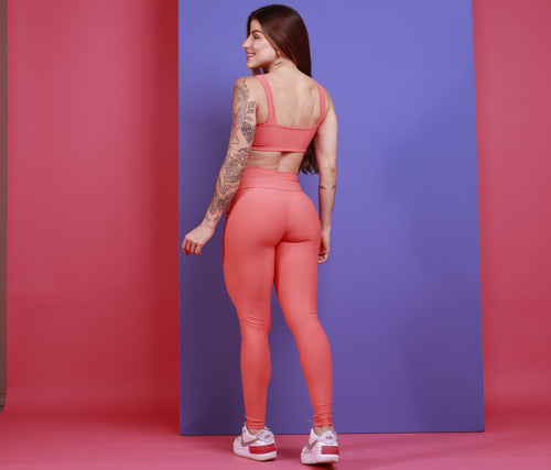 Legging Com Bolso Recorte Anatômico - Coral