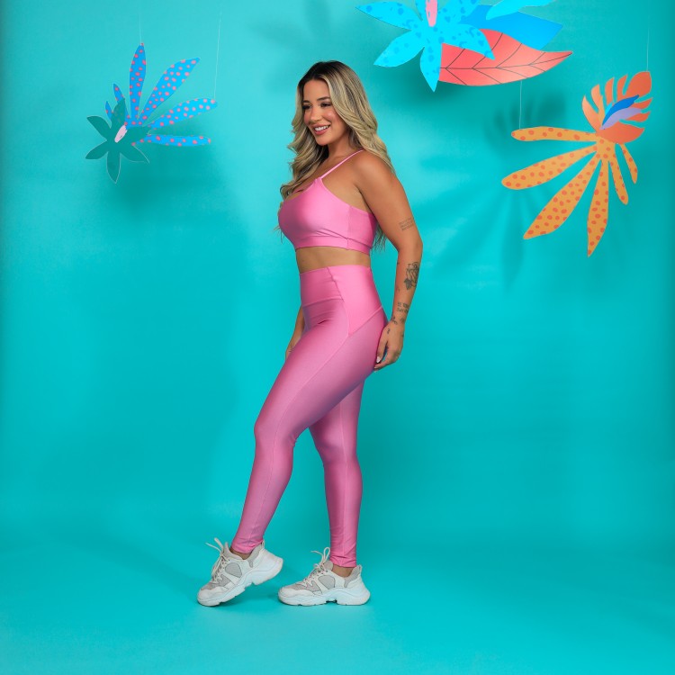 Legging Fit Bolso Cós Shine - Rosa Chiclete