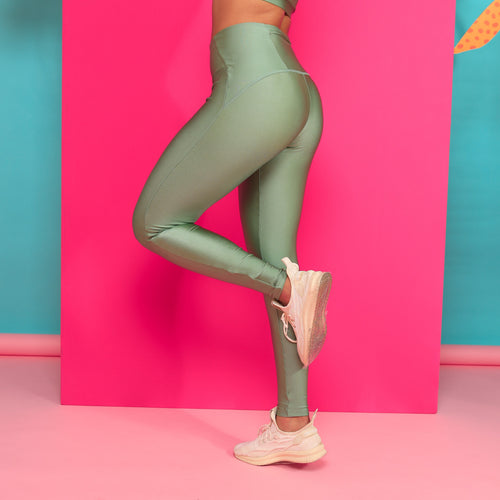 Legging Fit Bolso Cós Shine - Verde Alecrim