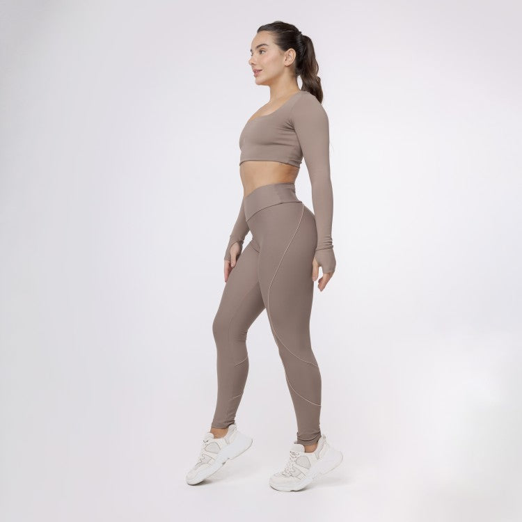 Legging Lines Bolso Cós - Marrom Trufa & Café com Leite