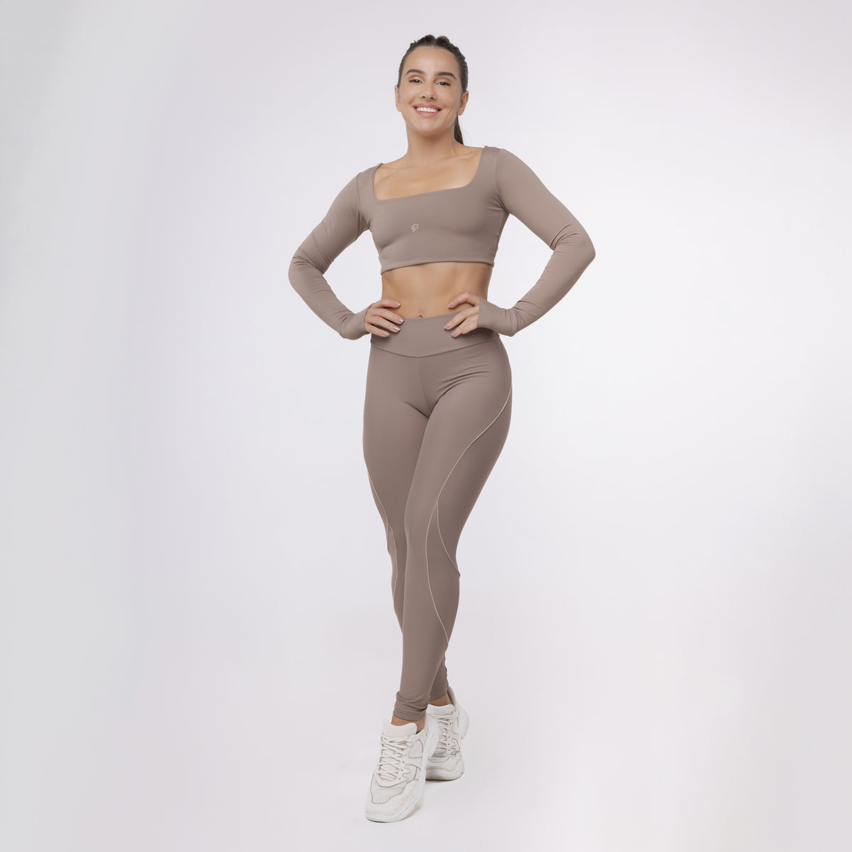 Legging Lines Bolso Cós - Marrom Trufa & Café com Leite