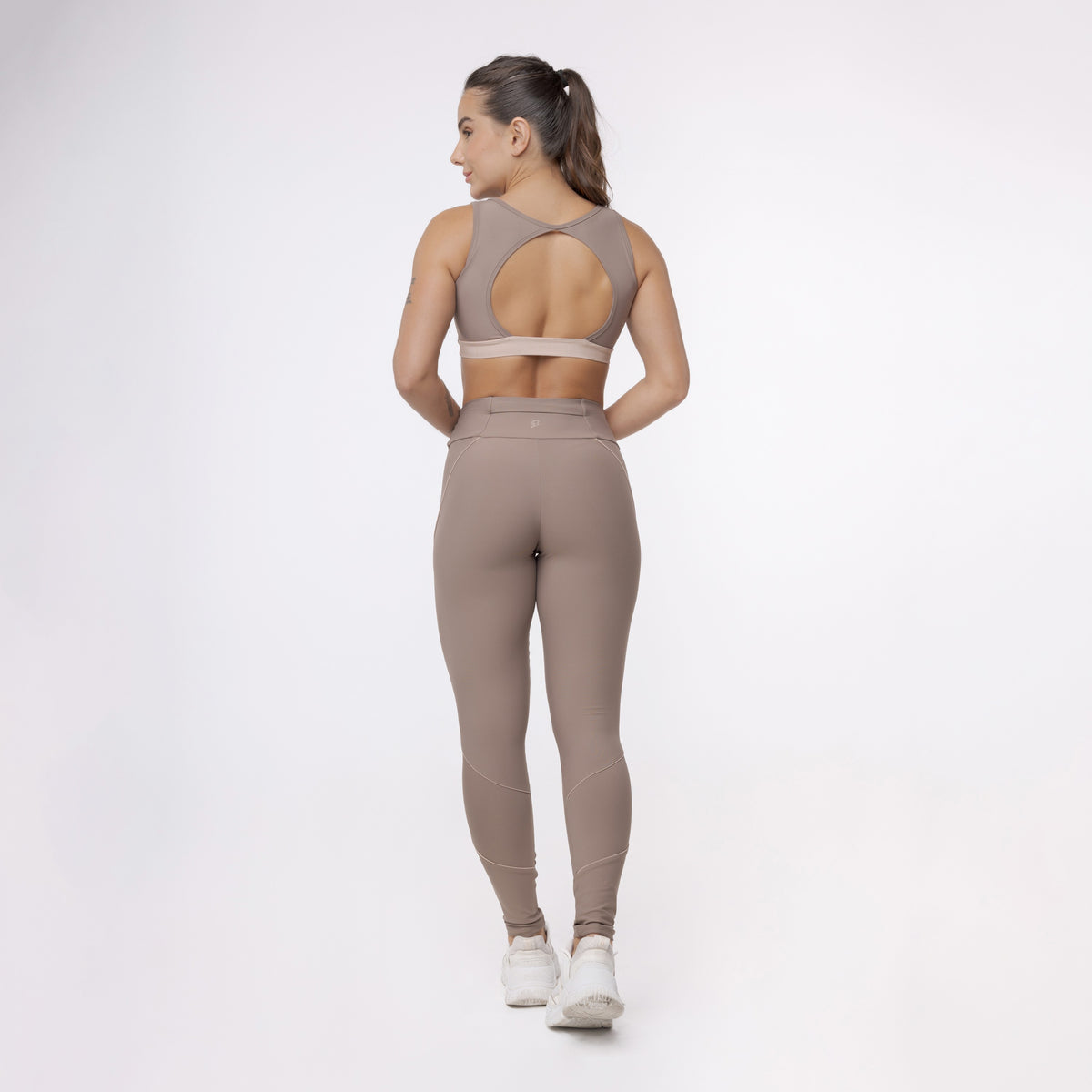 Legging Lines Bolso Cós - Marrom Trufa & Café com Leite