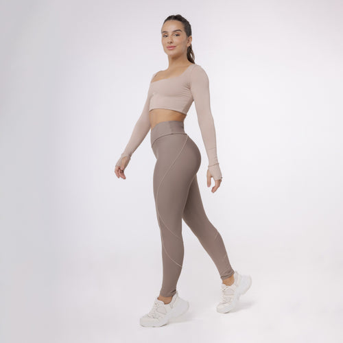 Legging Lines Bolso Cós - Marrom Trufa & Café com Leite