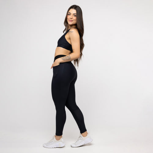 Legging Alongado com Bolso e Cós de Elástico - Preto