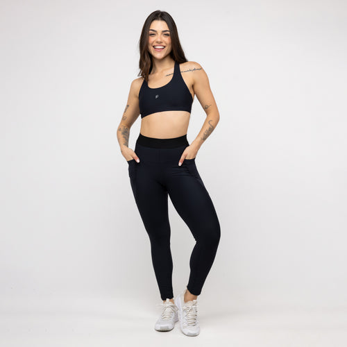 Legging Alongado com Bolso e Cós de Elástico - Preto