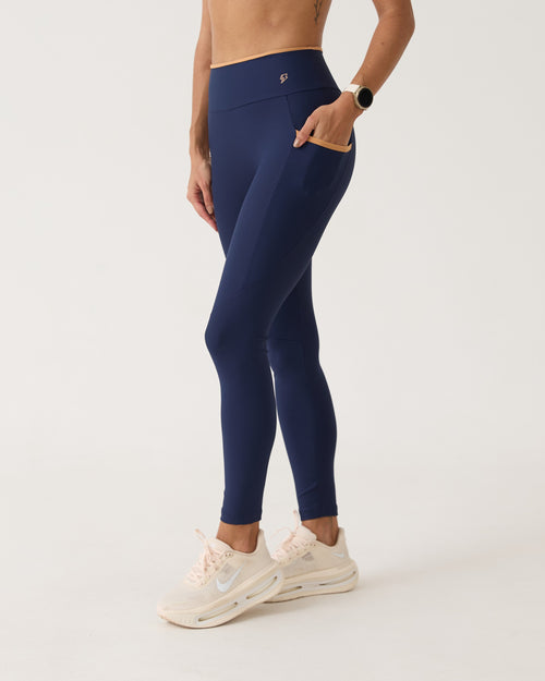 Legging com Bolso Fita Bicolor - Marinho & Doce de Leite