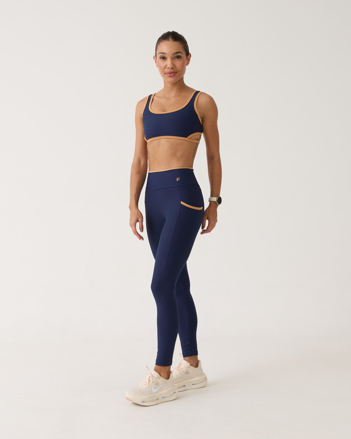 Legging com Bolso Fita Bicolor - Marinho & Doce de Leite