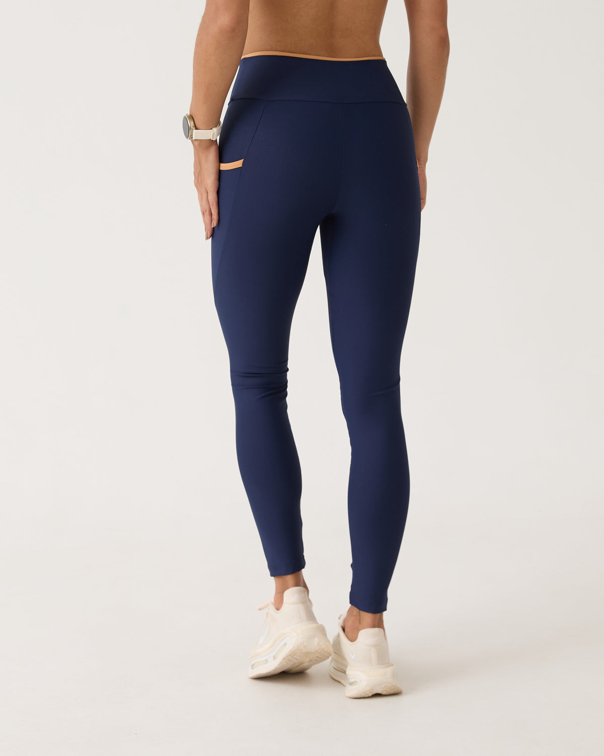 Legging com Bolso Fita Bicolor - Marinho & Doce de Leite