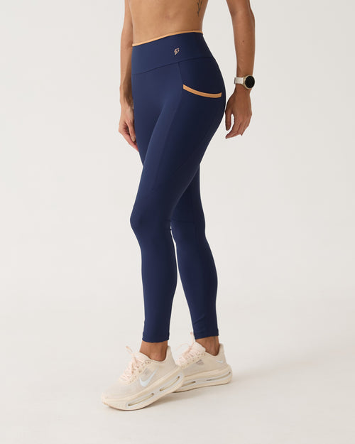 Legging com Bolso Fita Bicolor - Marinho & Doce de Leite