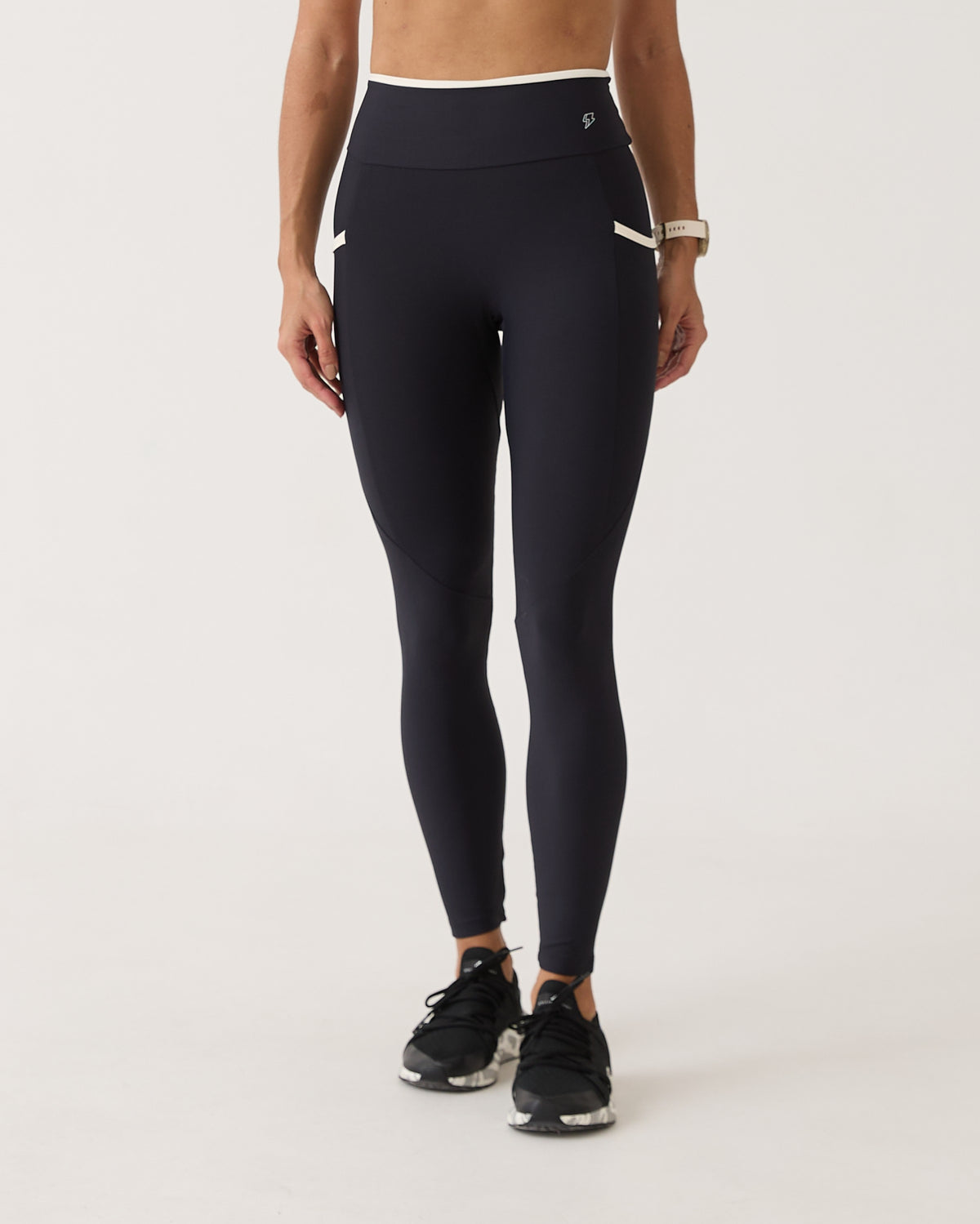 Legging com Bolso Fita Bicolor - Preto & Off White