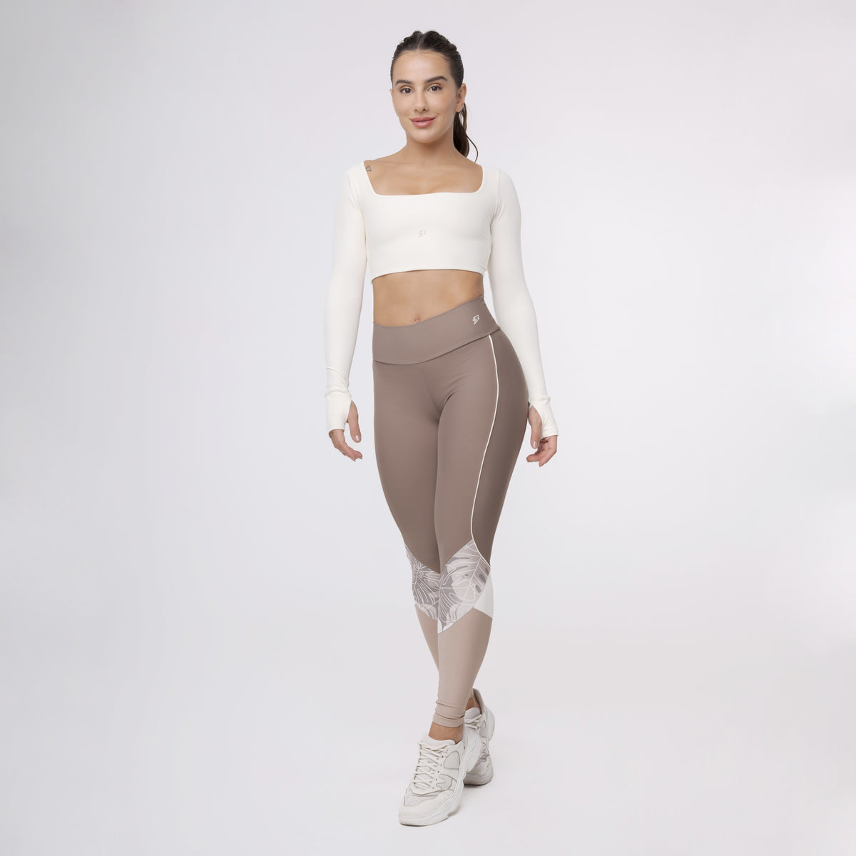 Legging Recorte Estampado Tricolor Bolso Cós - Costela Nude