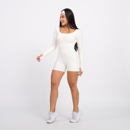 Macaquinho com Bolso Manga Longa Sleek - Off White